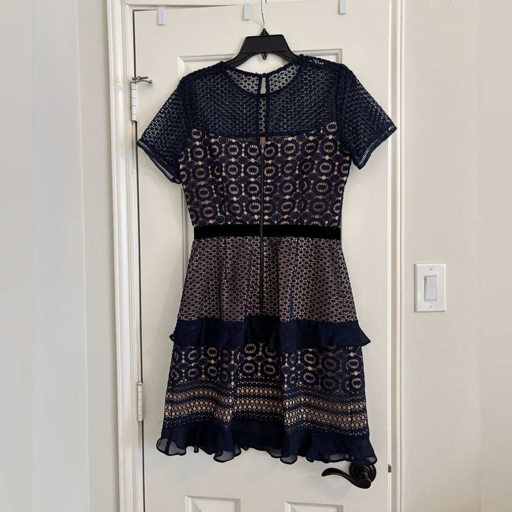 Chelsea28 Navy and Beige Patterned Mini Dress